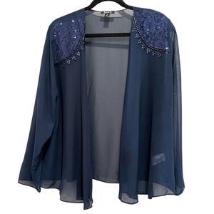 S.L. Fashions Women's Embellished Tiered Jacket Dress Navy Size‎ 16 NWOT